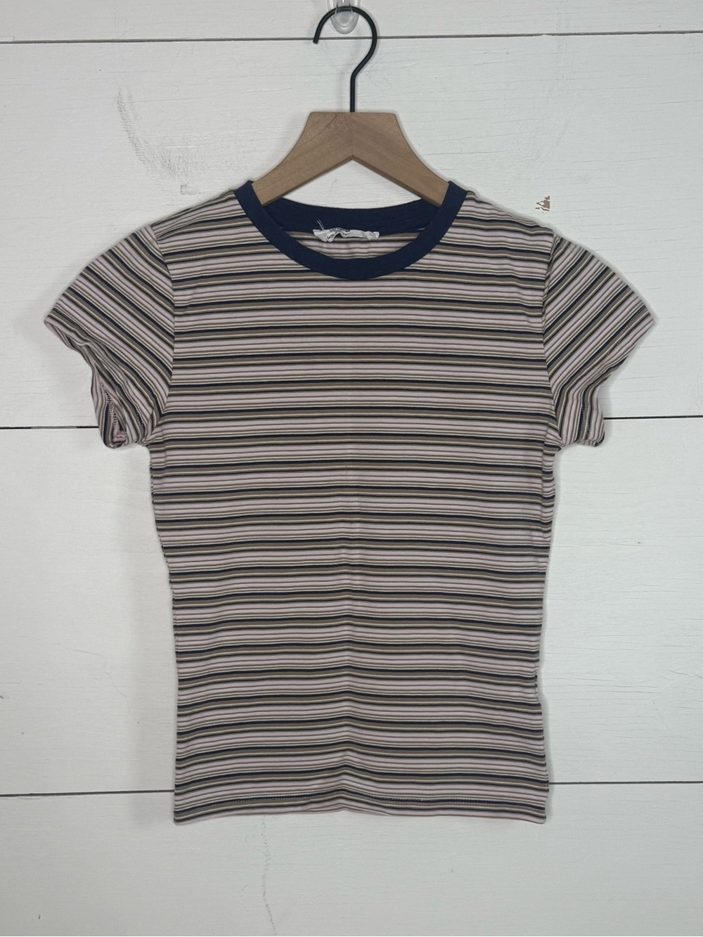 Cotton On • Multistripe Tee with Navy Collar Crewneck Baby Tee Size Small